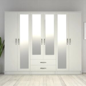 6 door wardrobe with mirrors and drawers