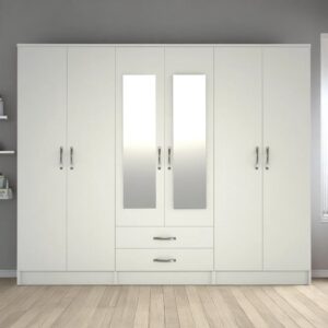 Assembled 6 Door Wardrobe with 2 Mirrors and Drawers
