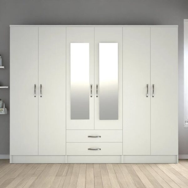 Assembled 6 Door Wardrobe with 2 Mirrors and Drawers
