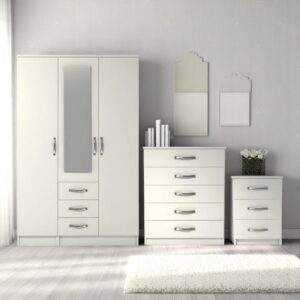 Assembled 3 Door Mirrored Wardrobe with 3 Drawers Set