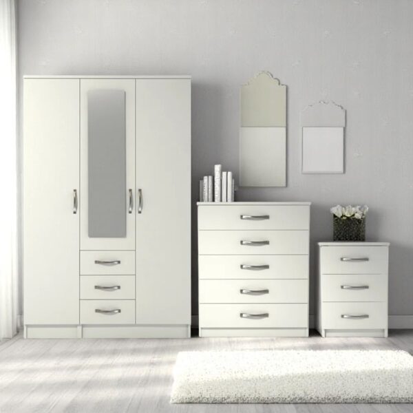 Assembled 3 Door Mirrored Wardrobe with 3 Drawers Set