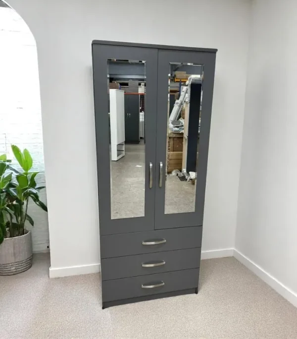 2 Door Wardrobe with 2 Mirrors and 3 Drawers