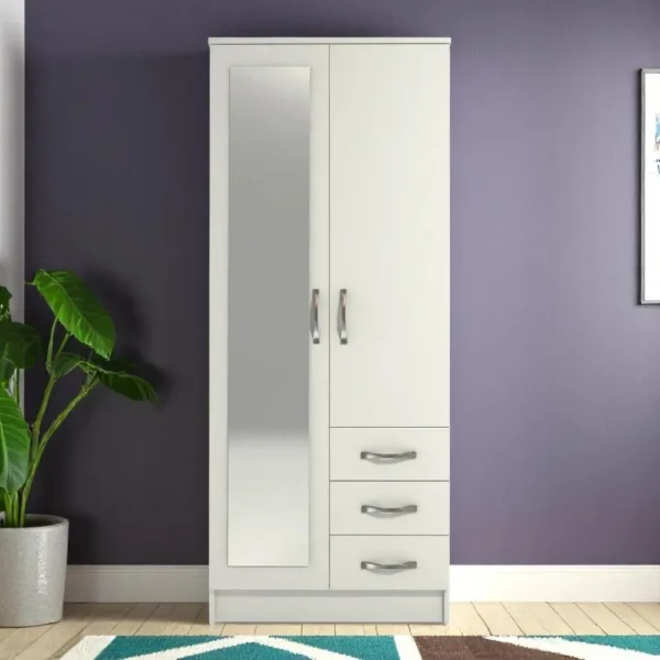 2 Door Wardrobe with 1 Mirror and 3 Drawers