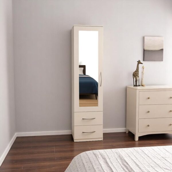 One Door Mirror Wardrobe with 2 Drawers
