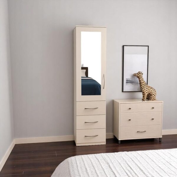 One Door Mirror Wardrobe with 3 Drawers