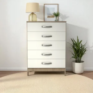 Fully Assembled White Chest of Drawers – 5 Drawer Storage Cabinet