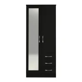 Black 2 Door Wardrobe with 1 Mirror and 3 Drawers